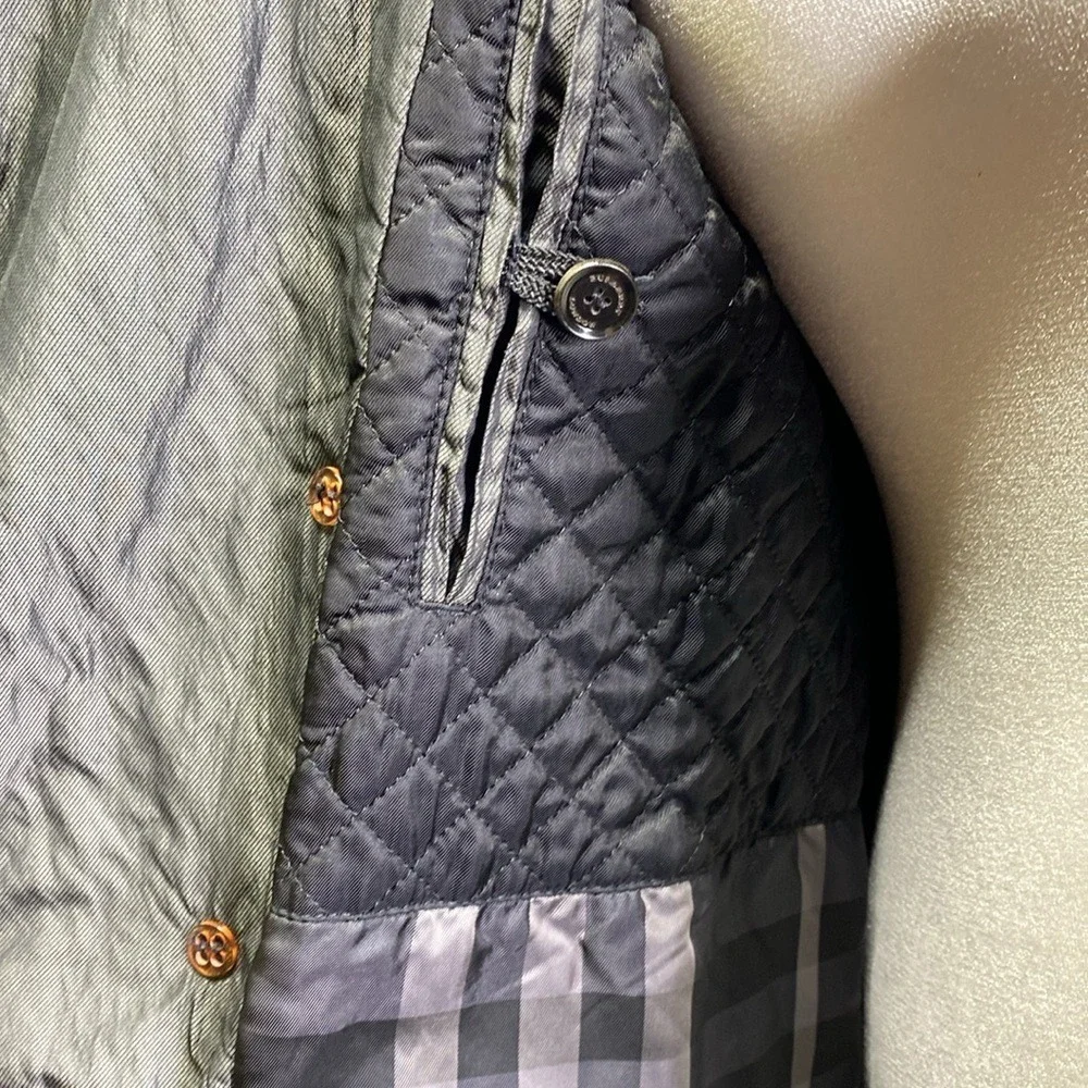 Burberry London Metallic Charcoal Crinkle Trench Coat Belted Double Breasted 180 - Picture 6 of 12